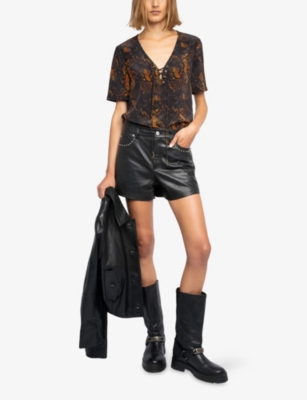 Zadig & Voltaire Womens Terzo Animal-print Silk Shirt Black Xs In Black