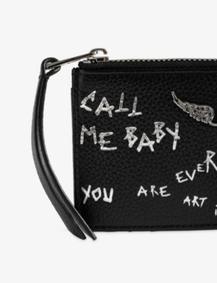 Zadig & Voltaire Womens Black Zv Graffiti Leather Card Holder In Black