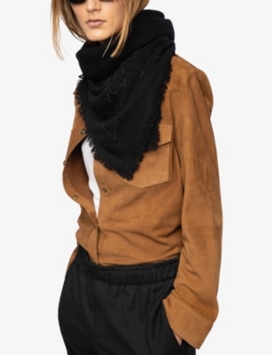 Zadig & Voltaire Womens Stevie Strass Western Cashmere Scarf Black In Black