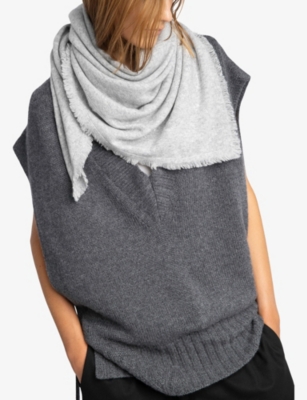 Zadig & Voltaire Womens Stevie Strass Western Cashmere Scarf Gris Chin In Gray