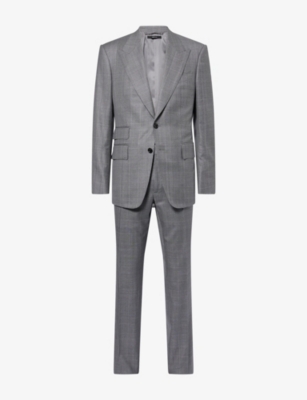 Tom Ford Mens Black&white Shelton Check Single-breasted Wool Suit In Gray
