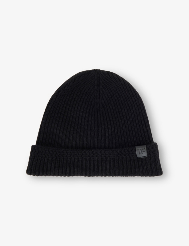 Branded-Tab Ribbed Cashmere Beanie Hat