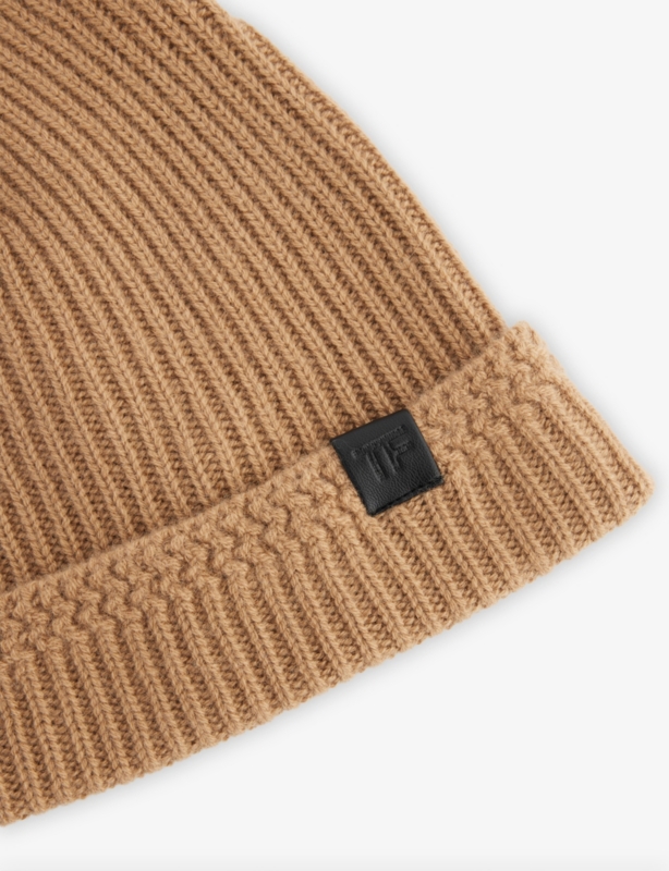 Branded-Tab Ribbed Cashmere Beanie Hat
