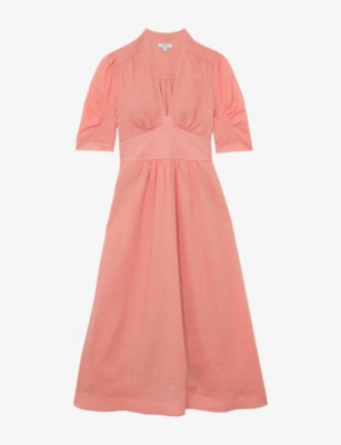 Womens Reiss Poppy Short-Sleeve Woven Midi Dress