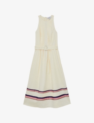 Womens Reiss Sara Stripe-Print Stretch-Cotton Midi Dress