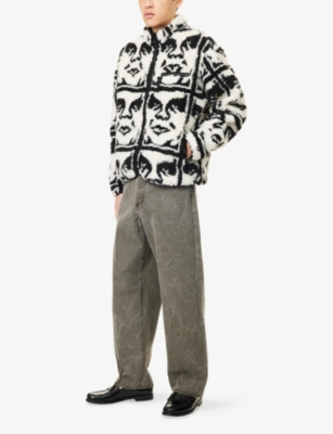 Obey Mens Black Multi Repeated Icon Sherpa Jacket In Black