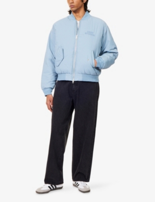 Obey Mens Studios Ma1 Puffer Bomber Jacket Blue Grey In Blue