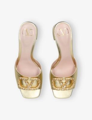 Valentino Womens  Garavani Vlogo 60 Metallic Leather Mules In Gold