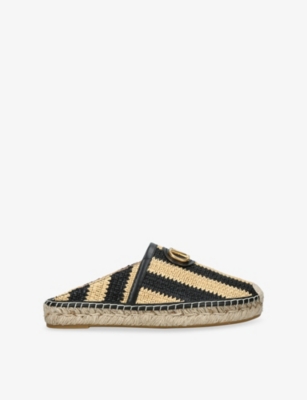 Valentino Garavani: VLogo Striped Raffia Espadrille Mules