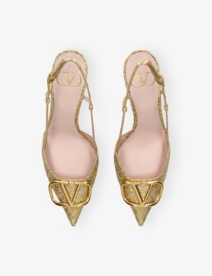 Valentino Womens  Garavani Vlogo 80 Slingback Jacquard Heels In Gold