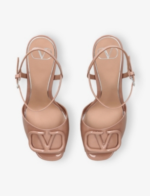 Valentino Patent Leather Vlogo Signature Platform Sandals 115 In Metallic