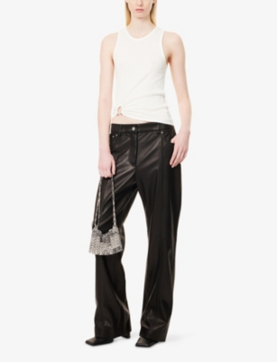 Rabanne Womens  Piercing-hardware Ribbed Stretch-cotton Tank Top In White