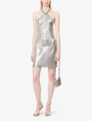 Rabanne Womens  Jupe Mesh Mini Skirt In Silver