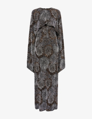 RABANNE: Firework Embellished Cape Woven Maxi Dress