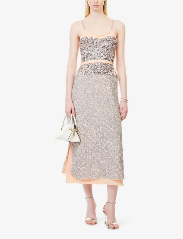 Scoop-Neck Sequin Embellished Midi Dress