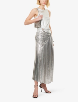 Rabanne Womens  Draped High-waist Mesh Midi Skirt In Silver