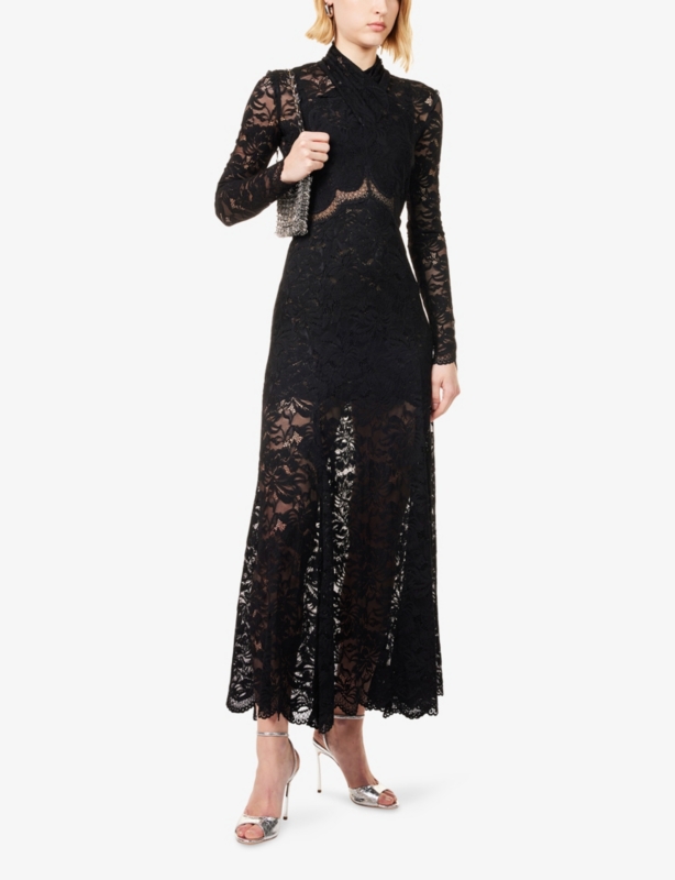 Lace Long-Sleeves Stretch-Woven Maxi Dress