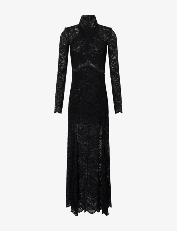 Lace Long-Sleeves Stretch-Woven Maxi Dress