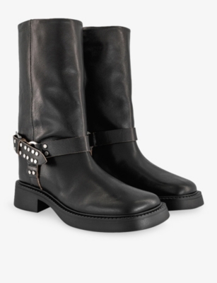 Miista Womens Black Maitea Leather Flat Ankle Boots Eur 38/5 Uk In Black
