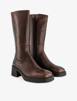 Miista Womens Brown Brush Off Marlies Leather Mid-calf Boots Eur 40 / 7 Uk In Brown