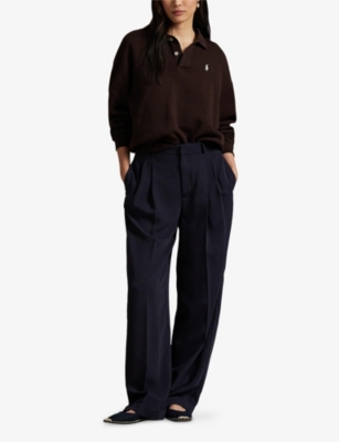 Polo Ralph Lauren Arctic Fleece Polo Long Sleeve Pullover Circuit Brown In Black