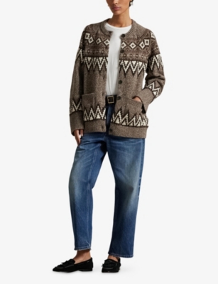 Polo Ralph Lauren Womens  Fairisle Knitted Wool-blend Cardigan In Brown