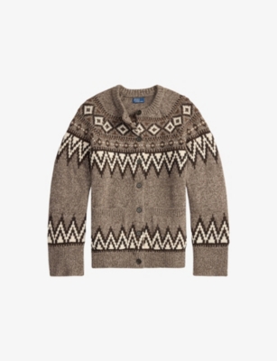 Polo Ralph Lauren Womens  Fairisle Knitted Wool-blend Cardigan In Brown