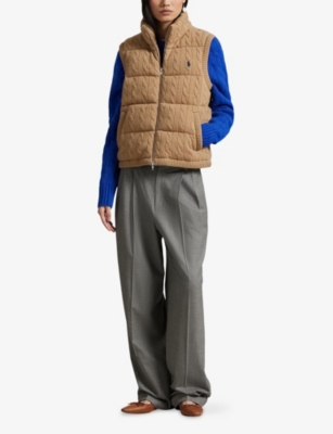 Polo Ralph Lauren Cable-knit Wool-cashmere Quilted Vest In Brown