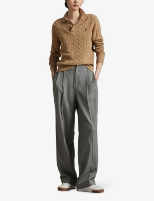POLO RALPH LAUREN: Logo-Embroidered Cable-Knit Cotton Jumper