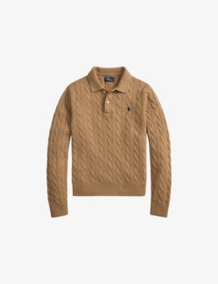 POLO RALPH LAUREN: Logo-Embroidered Cable-Knit Cotton Jumper