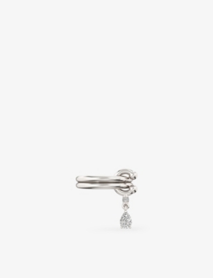 PHORIA: Mini Pierced Sterling-Silver And Pear-Cut White Topaz Drop Ring