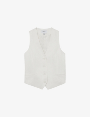 Womens Reiss Alyx V-Neck Linen-Blend Waistcoat