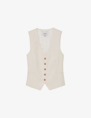 Womens Reiss Malin V-Neck Button-Through Woven Waistcoat