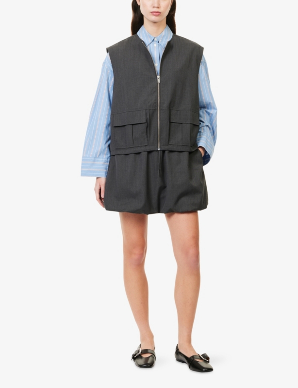 Saroko Puff-Hem Wool-Blend Mini Skirt