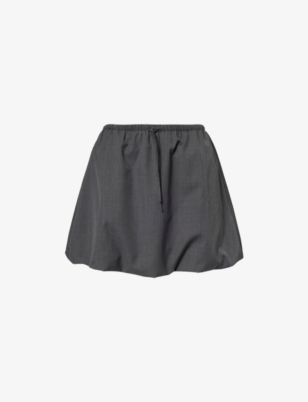 Saroko Puff-Hem Wool-Blend Mini Skirt