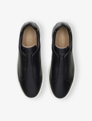 Aurélien Mens Navy Aur3 Leather Trainers Eur 43 / 9 Uk In Black