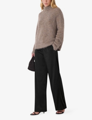 Whistles Womens Straight-leg Pintuck Stretch-satin Trousers Black In Black