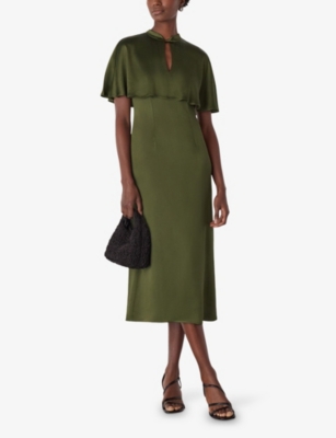 Whistles Womens Olive Cape-overlay Satin Midi Dress Khaki/olive In Green