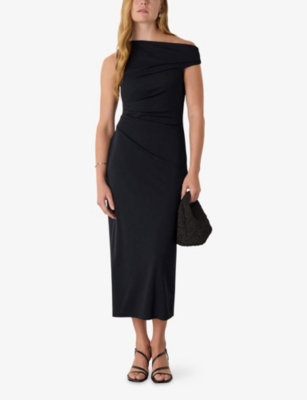 WHISTLES: Off-Shoulder Asymmetric Crepe Midi Dress