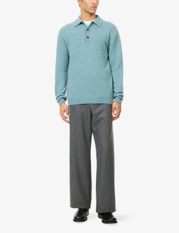 Long-Sleeved Knitted Wool Polo Shirt