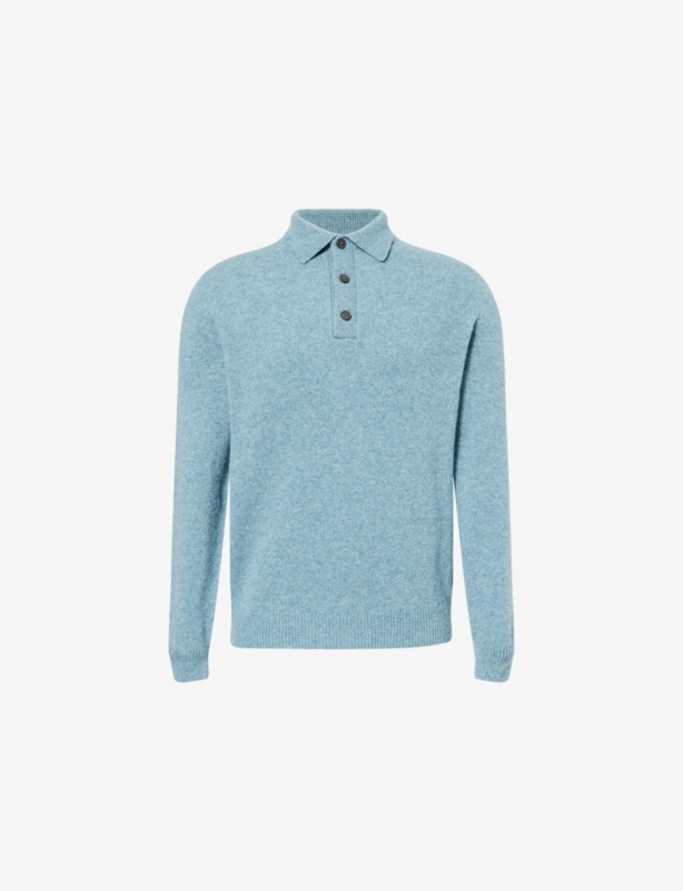 Long-Sleeved Knitted Wool Polo Shirt