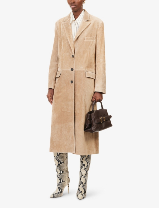 Alissa Notch-Lapels Suede Coat