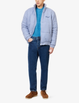 Bound Mens Blue Dogtooth Gingham Padded Cotton Puffer Jacket Xl In Blue