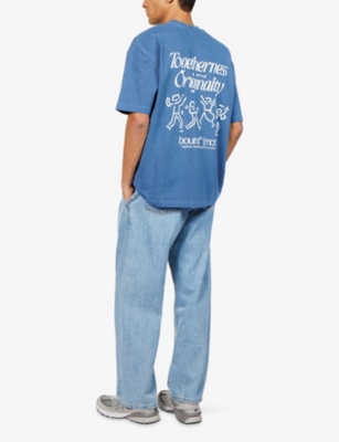 Bound Mens Washed Light Navy Dancing Printed Cotton T-shirt Xl In Blue