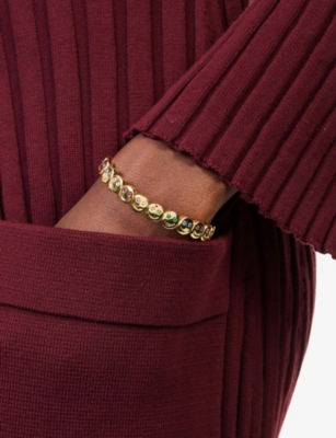 Lisa Gozlan Womens  The Multi Gemstone Happy Face 18ct Yellow Gold-plated Brass And Cubic Zirconia Br