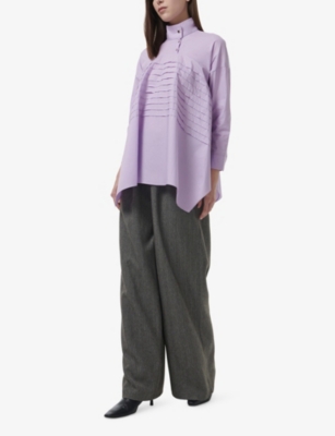 Leem Womens Purple Asymmetric-hem Pintuck Cotton Blouse In Purple