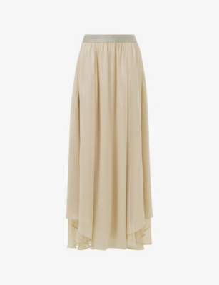 Leem Womens Neutrals Asymmetric-hem Woven Maxi Skirt In Metallic