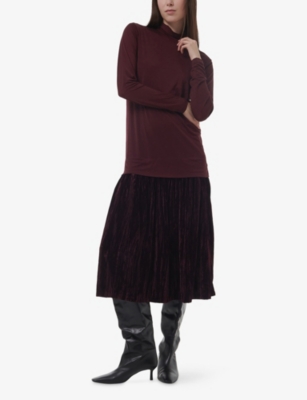 Leem Womens  2 In 1 High-neck Jumper And Velvet Maxi Dress In Red