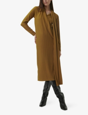 Leem Womens  Textured Scarf-neck Stretch-woven Maxi Dress In Yellow