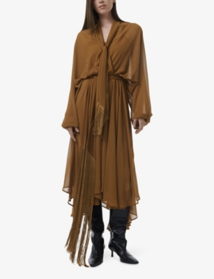 LEEM: Fringed-Trim Woven Midi dress